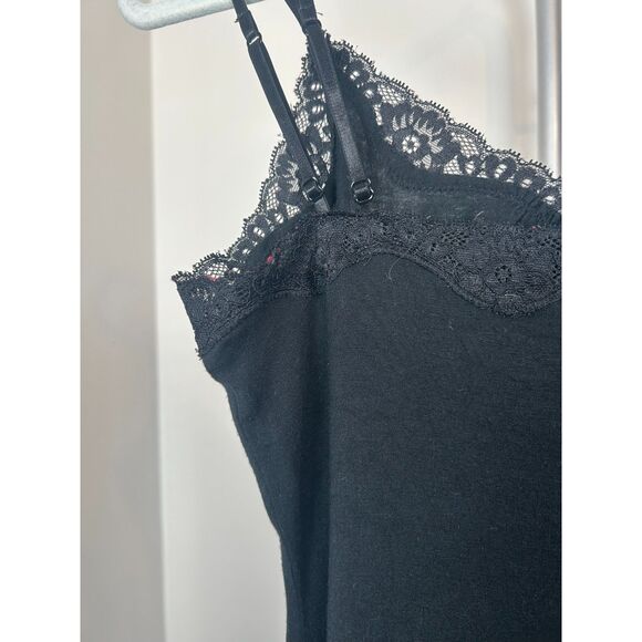 Express Black Stretch Lace Trim Cami Tank Top Double Strap Layering Small - Picture 5 of 5